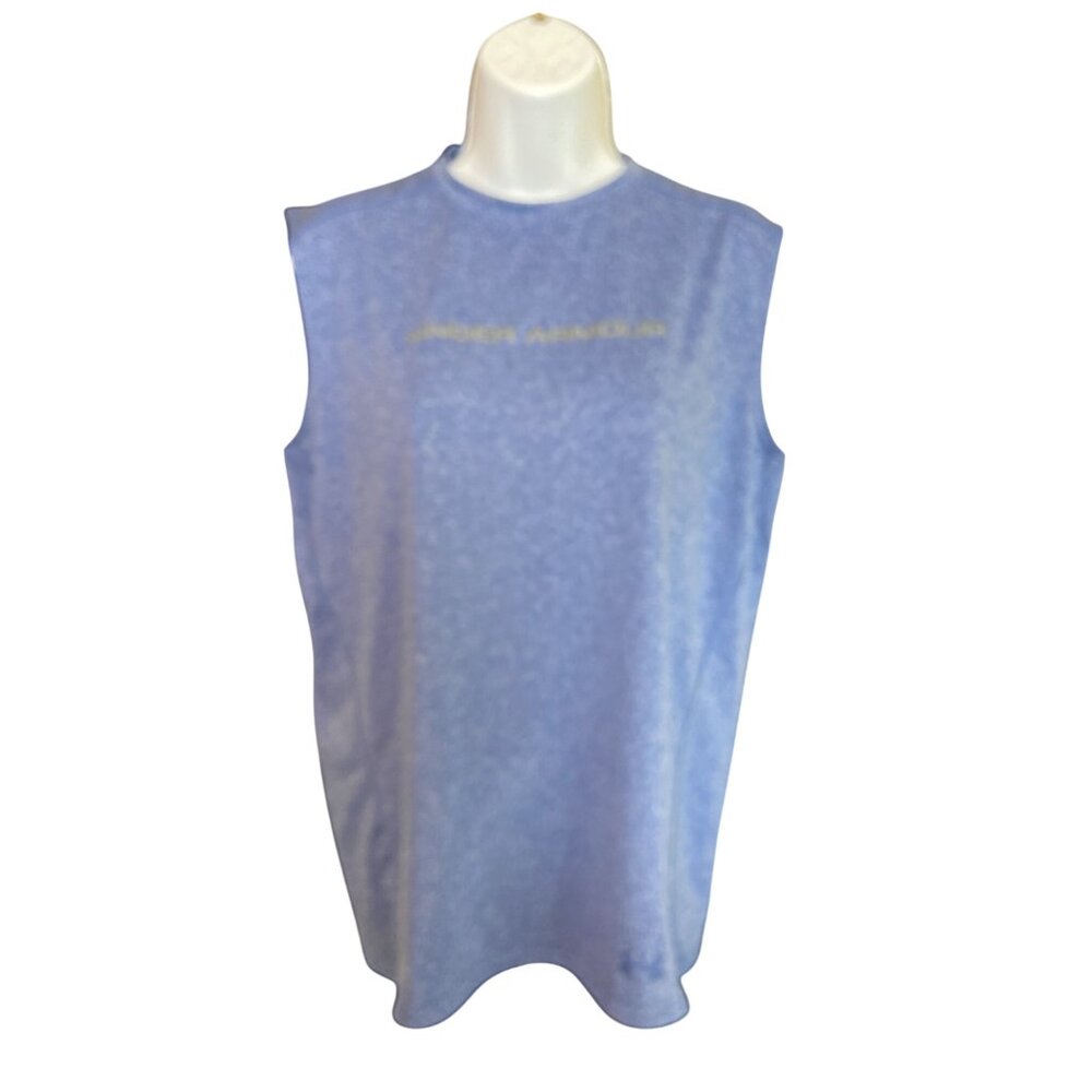 Under Armour HeatGear Fitted Sleeveless Tank Top Blue LG Athletisure Gym - Picture 2 of 9